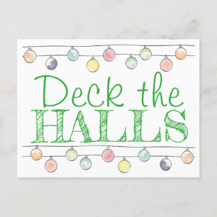 Deck the Halls Christmas Watercolor Ornaments Holiday Postcard