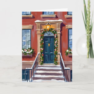 Deck the Halls   City Christmas Brownstone Holiday Card