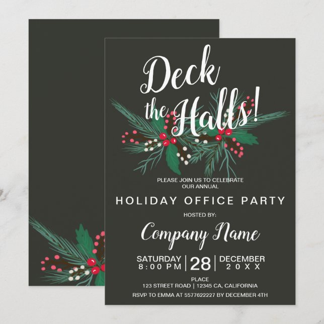 Deck the halls corporate Christmas mistletoe gray Invitation (Front/Back)