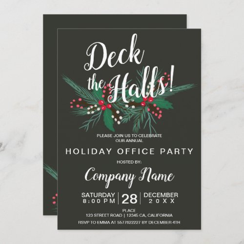 Deck the halls corporate Christmas mistletoe gray Invitation
