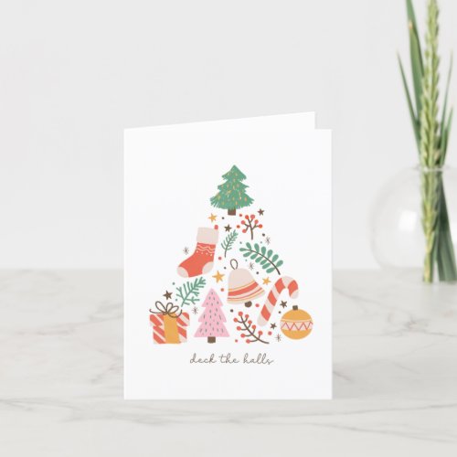 Deck the Halls Cute Christmas Tree Design Blank Holiday Card