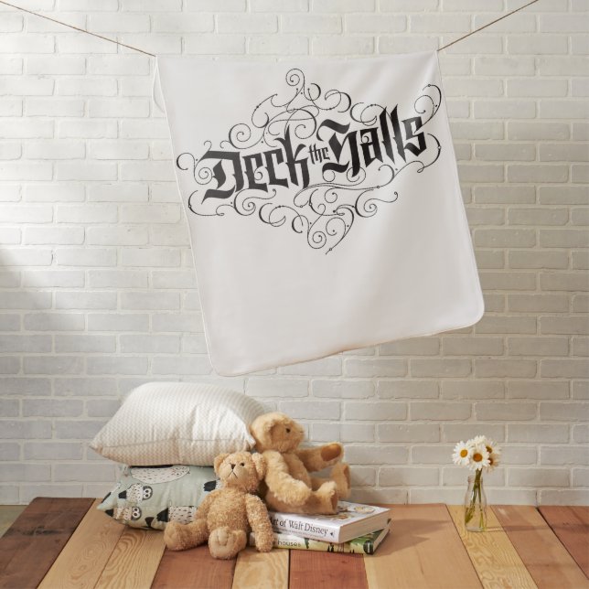 Deck the Halls Elegant Christmas Calligraphy B/W Baby Blanket (In Situ)