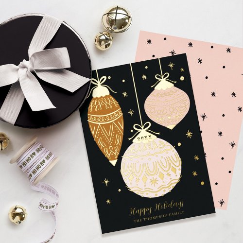 Deck The Halls Elegant Hanging Ornaments Foil Holiday Card