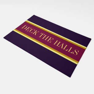 DECK THE HALLS Fun Burgundy Yellow Purple Stripes Doormat