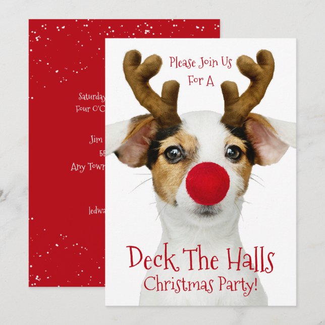 Deck The Halls - Funny Dog - Christmas Party - Invitation (Front/Back)