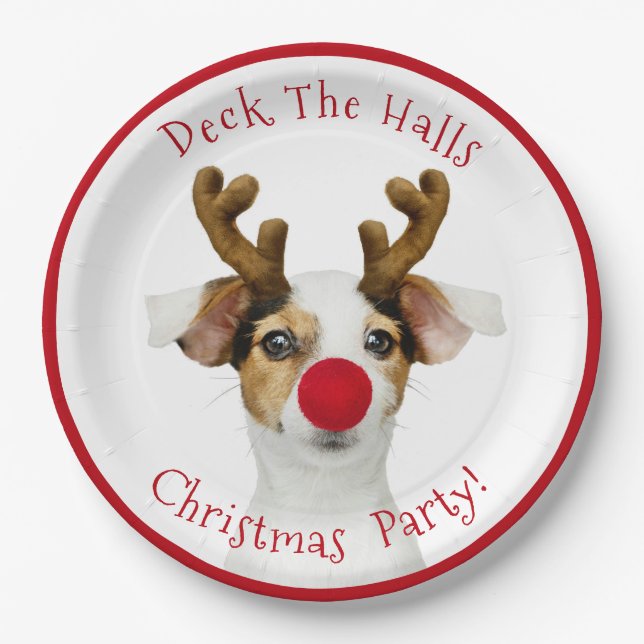 Deck The Halls, Funny Dog, Christmas Party Paper Plates (Front)