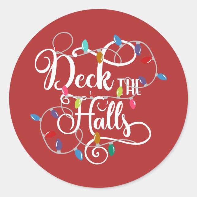 deck the halls holiday lights Christmas Classic Round Sticker (Front)