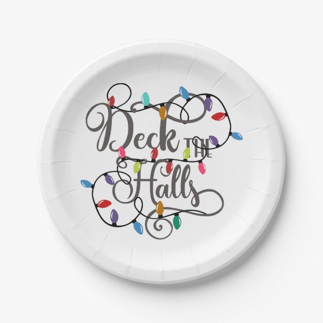 deck the halls holiday lights Christmas Paper Plates (Front)