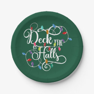 deck the halls holiday lights Christmas Paper Plates