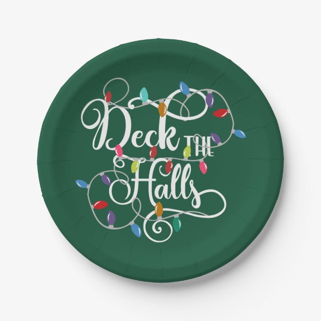 deck the halls holiday lights Christmas Paper Plates (Front)