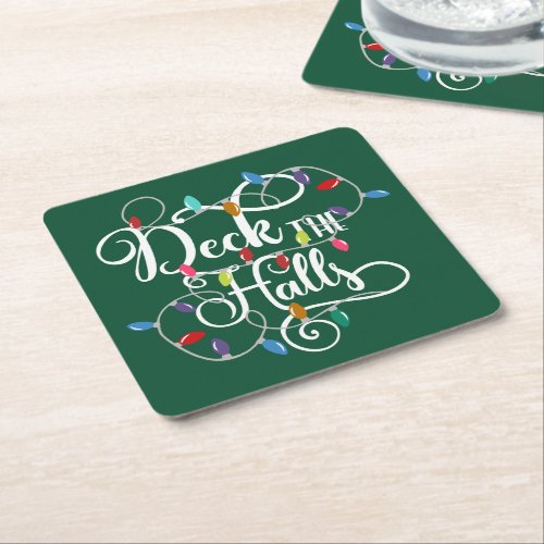deck the halls holiday lights Christmas Square Paper Coaster