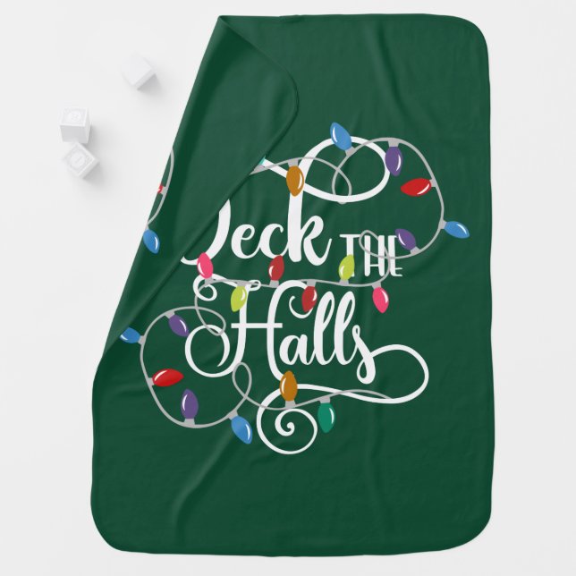 deck the halls holiday lights Christmas Swaddle Blanket (In Situ)