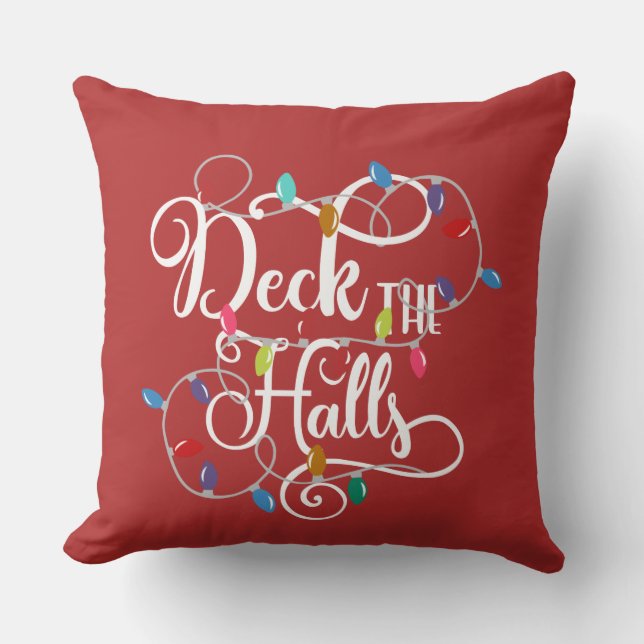 deck the halls holiday lights Christmas Throw Pillow (Front)