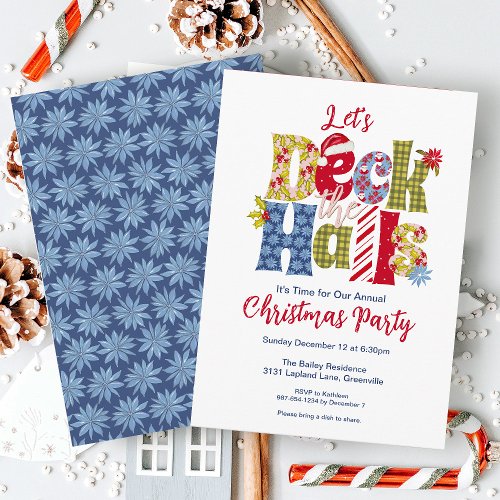 Deck the Halls Holiday Patchwork Christmas Party Invitation