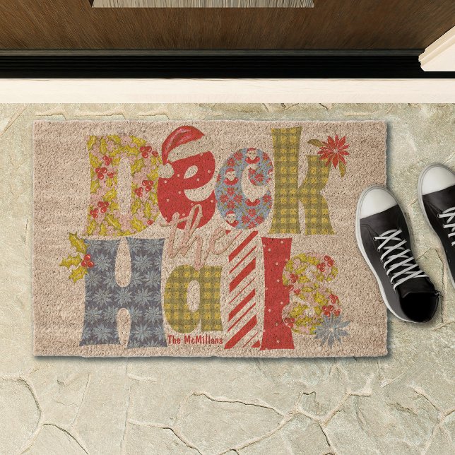 Deck the Halls Holiday Patchwork Family Christmas Fiber Doormat (Creator Uploaded)