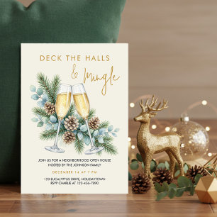 Deck the Halls Mingle Champagne Holiday Party Invitation