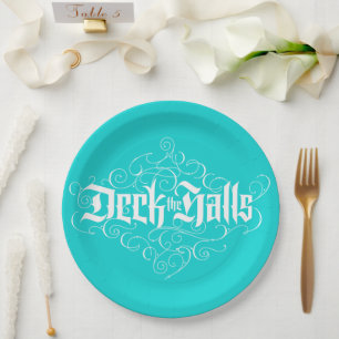 Deck the Halls Modern Christmas Aqua Blue Teal Paper Plates
