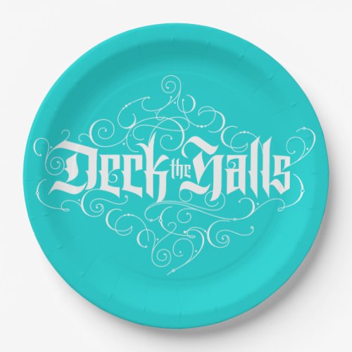 Deck the Halls Modern Christmas Aqua Blue Teal Paper Plates