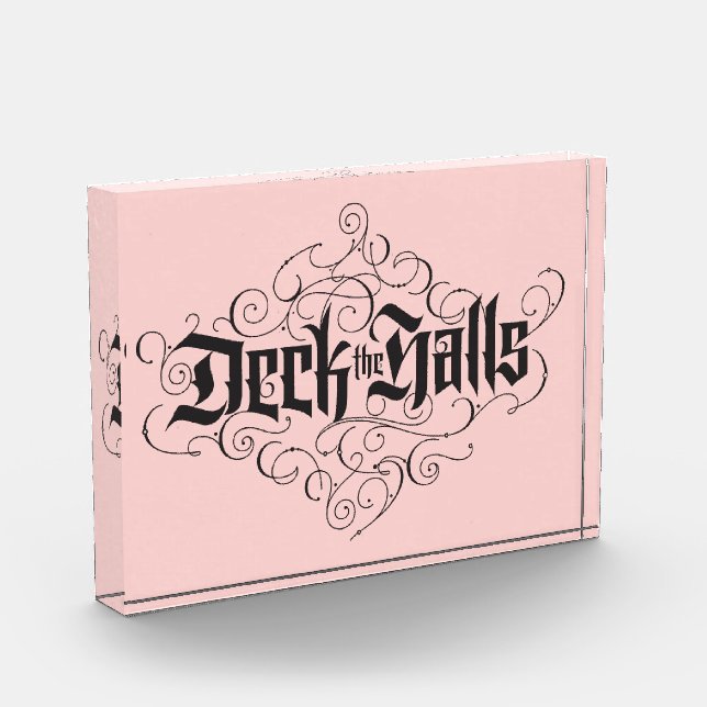 Deck the Halls Modern Christmas Blush Pink Black Photo Block (Left)