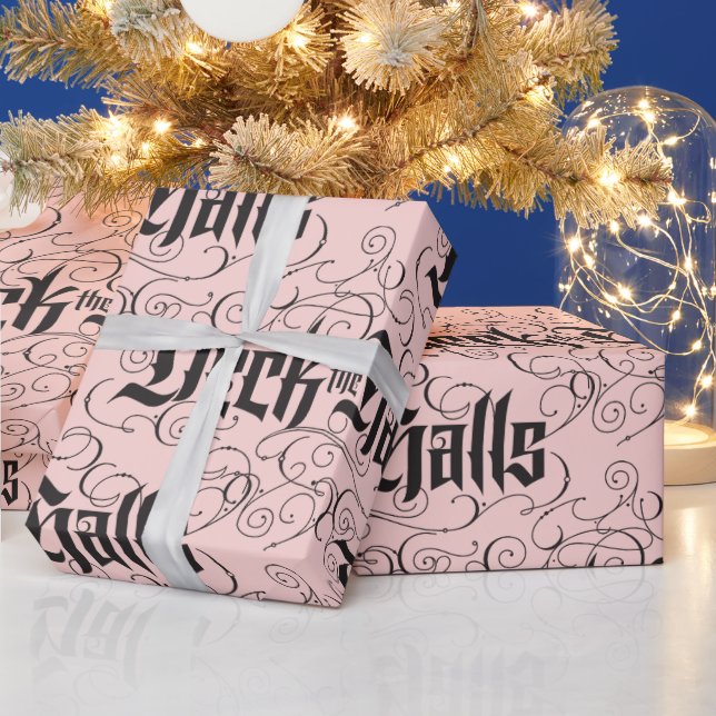 Deck the Halls Modern Christmas Blush Pink Black Wrapping Paper (Holidays)