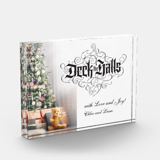 Deck the Halls Modern Christmas Customize Photo Block (Left)