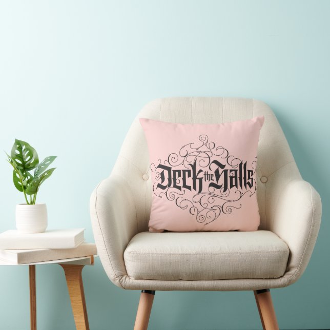 Deck the Halls Modern Lettering Blush Pink Black Throw Pillow (Chair)
