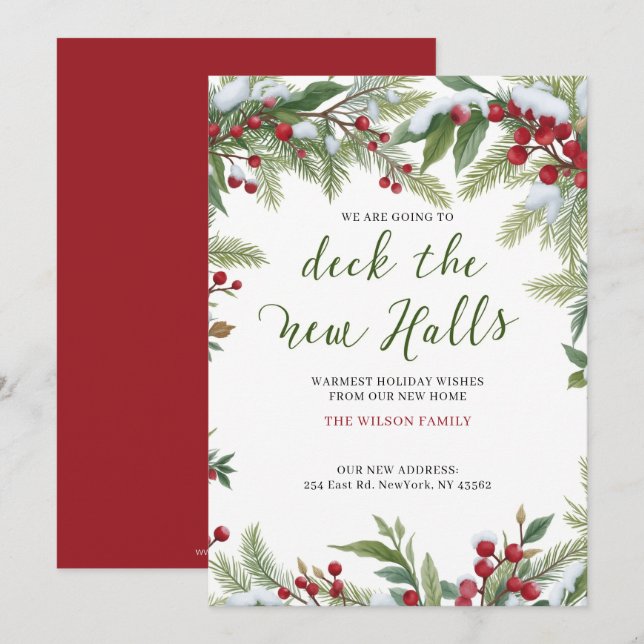Deck The Halls New Address Moving  Holiday Card (Front/Back)