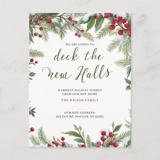 Deck The Halls New Address Moving  Holiday Postcard (Front)