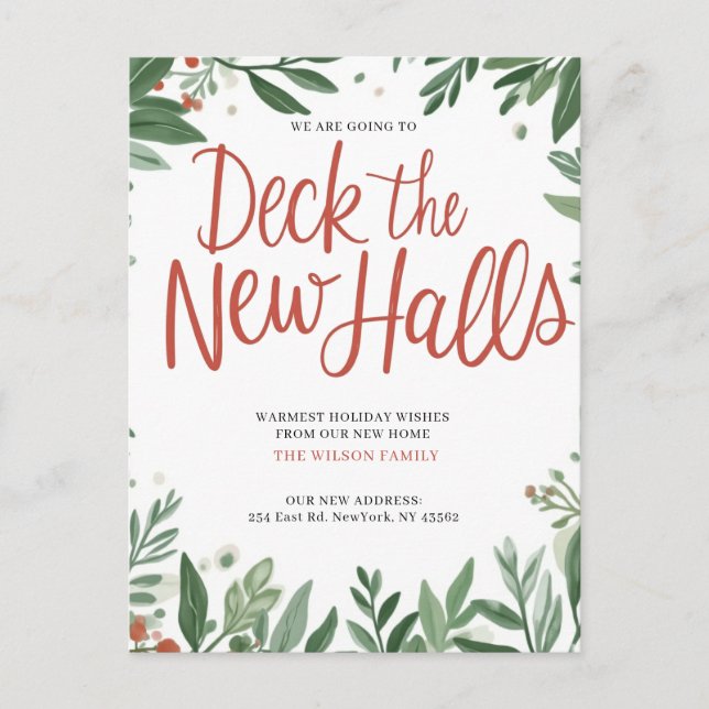 Deck The Halls New Address Moving  Holiday Postcard (Front)