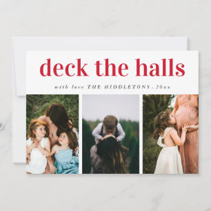 Deck The Halls Red Script Three Photo Holiday