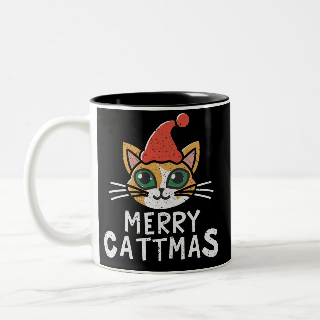 Deck the halls Santa Cat Two-Tone Coffee Mug (Left)