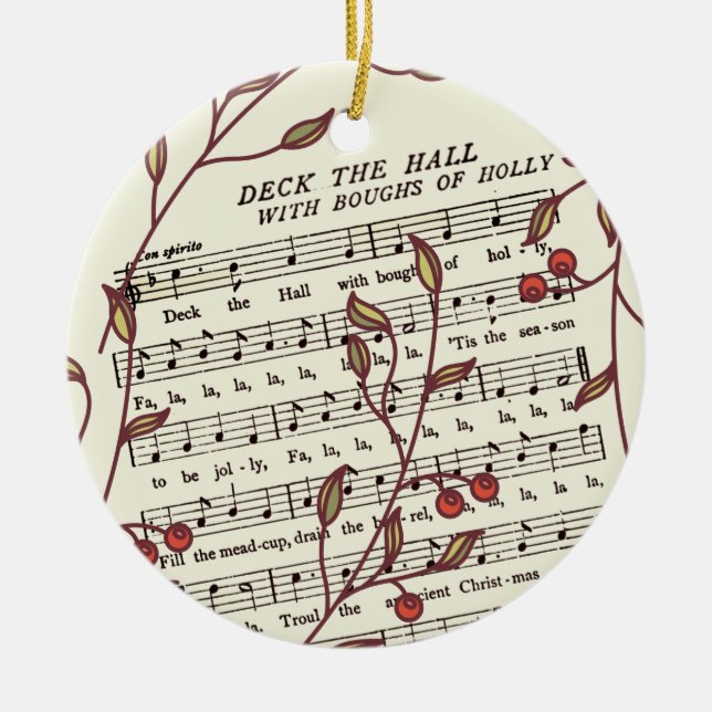 Deck the Halls Sheet Music Christmas Personalized Ceramic Ornament (Front)