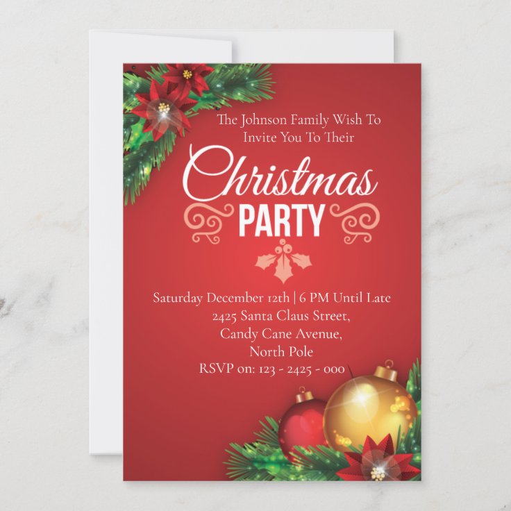 Deck The Halls Style Christmas Bauble Theme Party Invitation | Zazzle