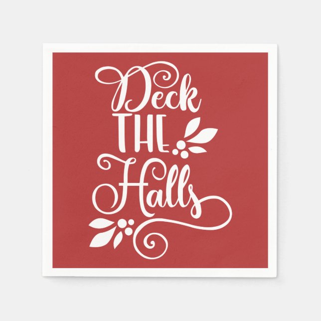 deck the halls Typography Holidays Napkins (Front)