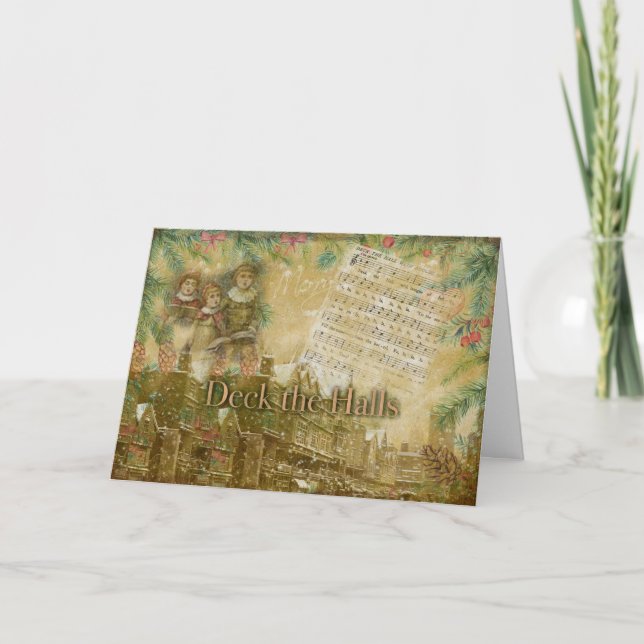 "Deck the Halls" Vintage Christmas Card (Front)