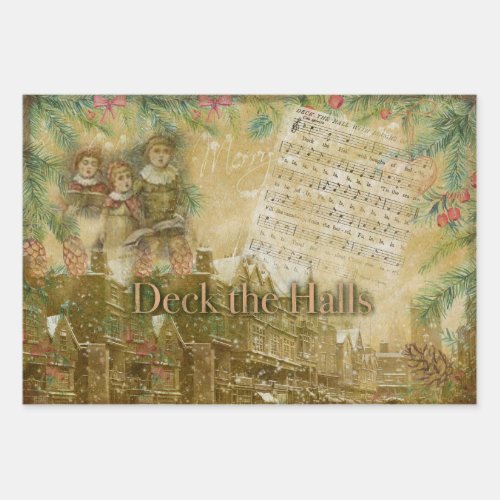 Deck the Halls Vintage Wrapping Paper Sheets