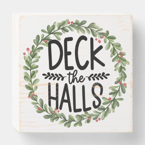 Deck the Halls Watercolor Wreath Wooden Box Sign