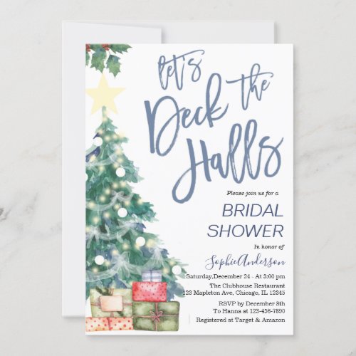 Deck the Halls Winter Christmas Bridal Shower Invitation