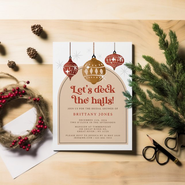 Deck the Halls Winter Retro Holiday Bridal Shower Invitation (Creator Uploaded)
