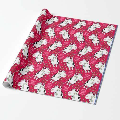 DECK THE HALLS WITH COWS AND HOLLY red Boynton Wrapping Paper