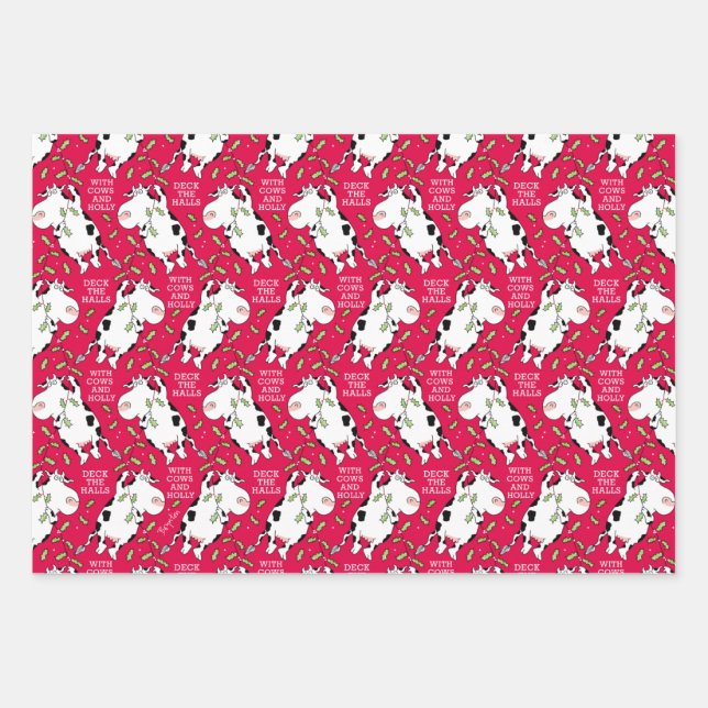 DECK THE HALLS WITH COWS & HOLLY Sandra Boynton Wrapping Paper Sheets (Front)