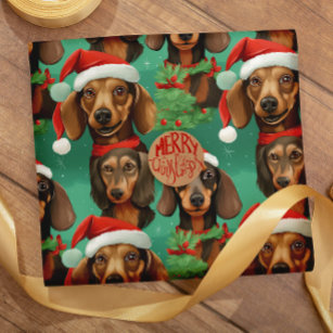 Deck the Halls with Dachshunds seamless pattern Wrapping Paper