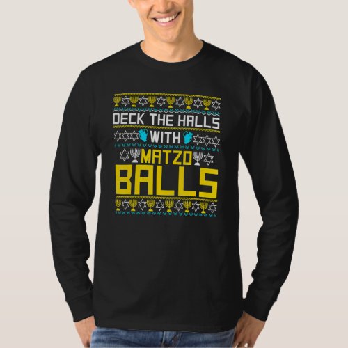 Deck The Halls With Matzo Balls Funny Jew Ish Hanu T_Shirt