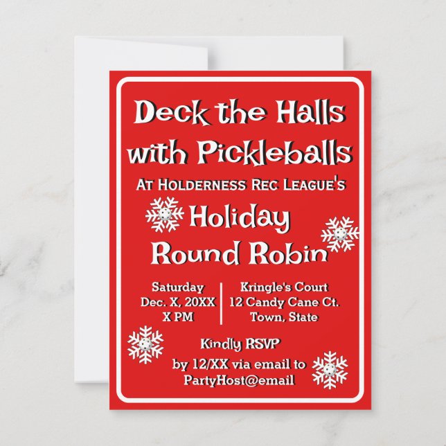 Deck the Halls with Pickleballs Christmas Party Invitation (Back)
