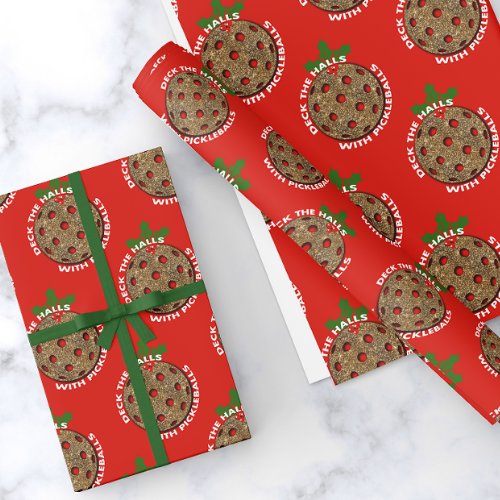 Deck the Halls with Pickleballs Festive Christmas Wrapping Paper