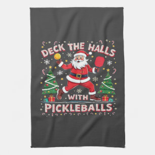 Deck The Halls With Pickleballs Kitchen Towel