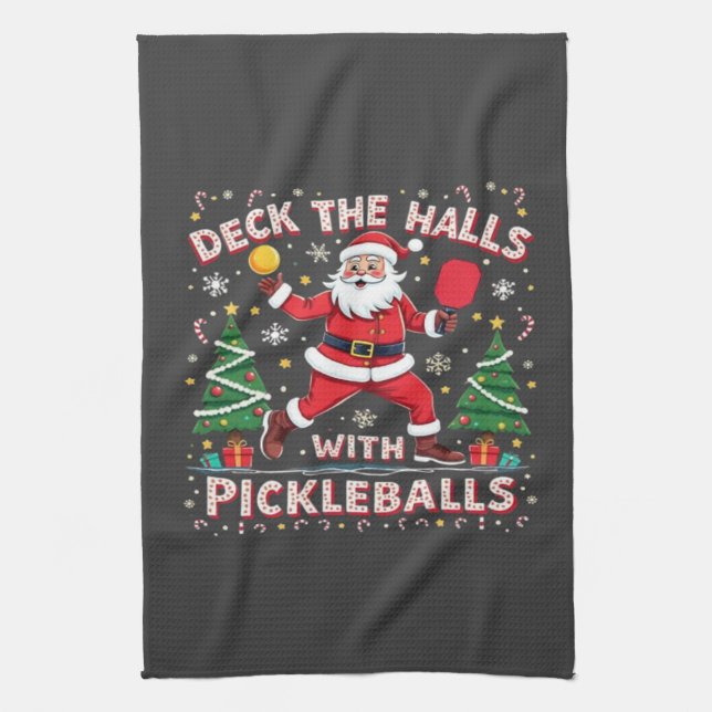 Deck The Halls With Pickleballs  Kitchen Towel (Vertical)