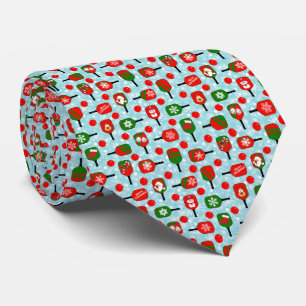 Deck the Halls with Pickleballs Red Green Blue Neck Tie