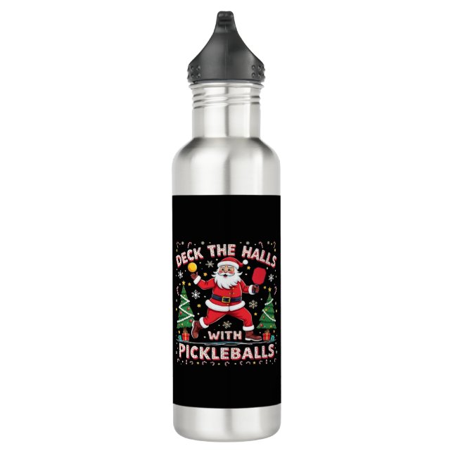 Deck The Halls With Pickleballs  Stainless Steel Water Bottle (Right)