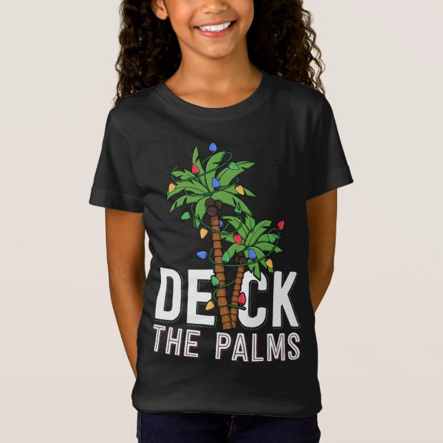 Deck The Palm Tree Lights Tropical Hawaii Family C T-Shirt (Front)